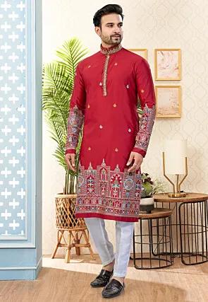 Maroon Silk Kurta