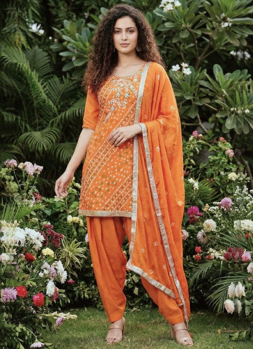 Orange Printed Cotton Suit